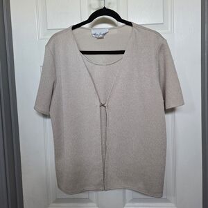 VTG Beige Lisa Josephs cardigan blouse with clasp and a built in tank Size Large